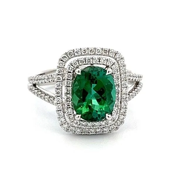 Estate 18k White Gold Oval Green Tourmaline SIMON G. Ring Dickinson Jewelers Dunkirk, MD