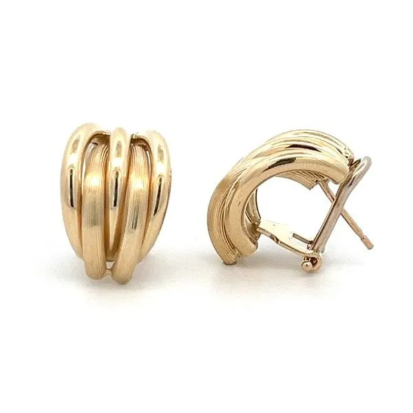 14Kt Yellow Multi Row Alternating Texture Omega Back Earrings Dickinson Jewelers Dunkirk, MD