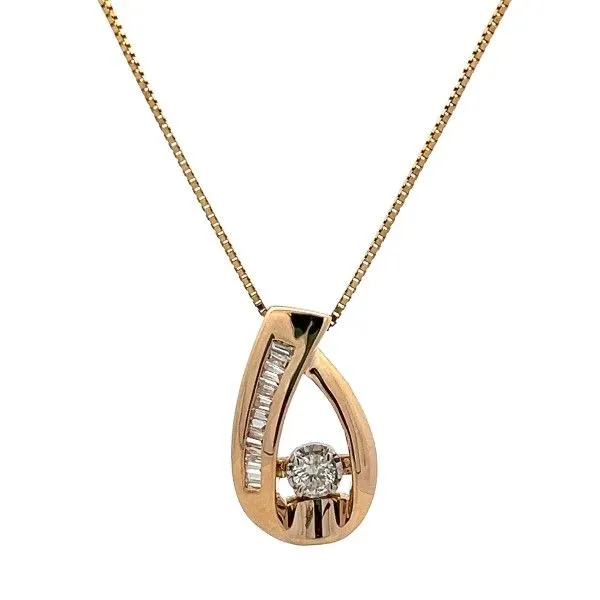 Estate 14Kt Yellow Gold Round Diamond and Baguette Freeform Pendant on Chain Dickinson Jewelers Dunkirk, MD