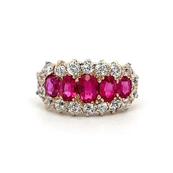 Estate 14Kt Yellow Gold Oval Ruby Halo Design Band Dickinson Jewelers Dunkirk, MD