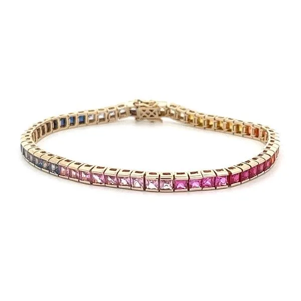 Estate 10K Yellow Gold Lab Grown Rainbow Sapphire Multi Color Tennis Bracelet Dickinson Jewelers Dunkirk, MD