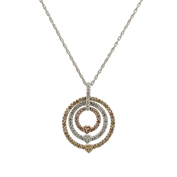 Estate 10K White Gold Triple Diamond Circle and Heart Pendant on Chain Dickinson Jewelers Dunkirk, MD