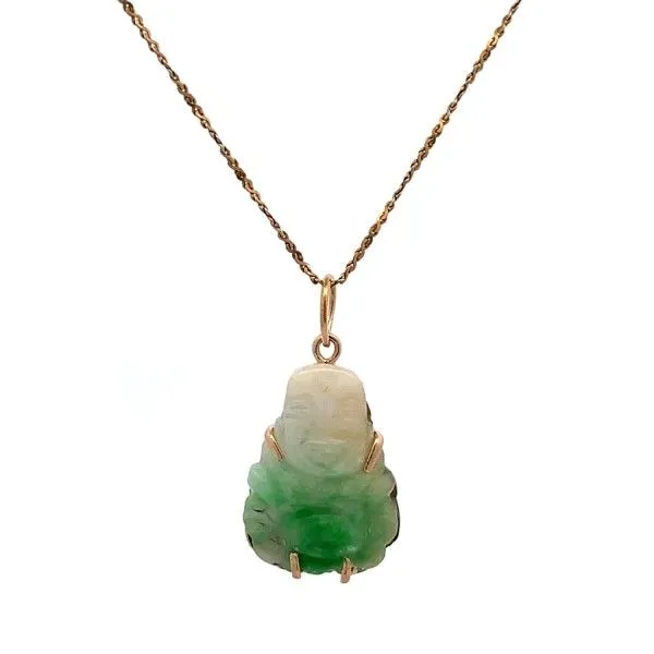 Estate 18Kt Carved Jade Buddha Pendant on 14Kt Chain Dickinson Jewelers Dunkirk, MD