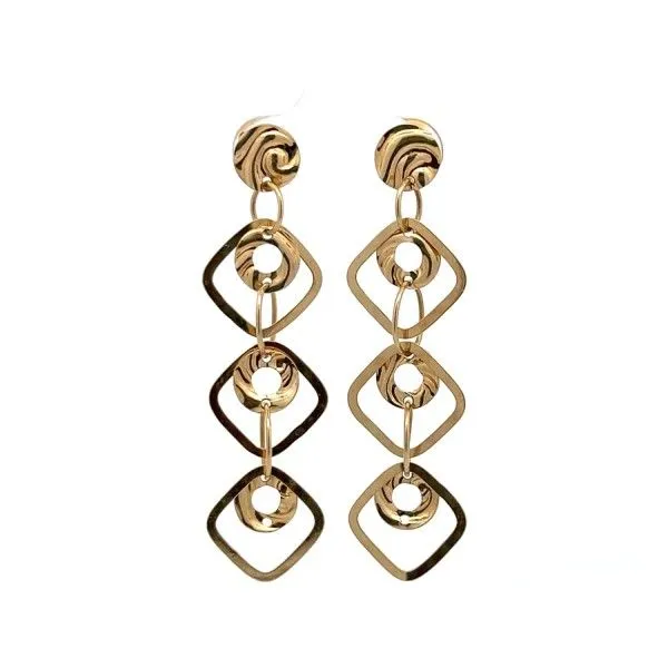 Estate 14Kt Yellow Gold Multi Dangle Interlocking Links Post Earrings Dickinson Jewelers Dunkirk, MD