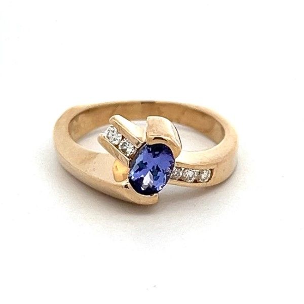 Estate 14Kt Yellow Oval Tanzanite and Diamond Freeform Ring Dickinson Jewelers Dunkirk, MD