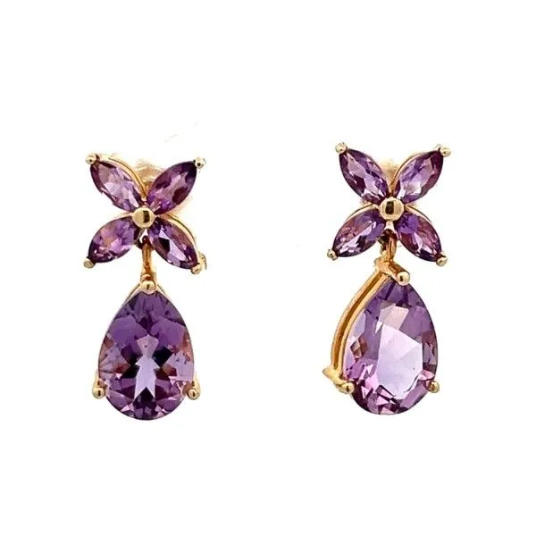 Estate 14Kt Yellow Amethyst Dangle Flower Earrings Dickinson Jewelers Dunkirk, MD