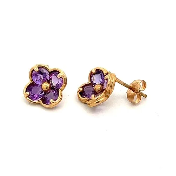 Estate 14Kt Yellow Round Amethyst Flower Post Earrings Dickinson Jewelers Dunkirk, MD