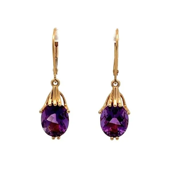 14Kt Yellow Gold Estate Oval Amethyst Dangle Leverback Earrings Dickinson Jewelers Dunkirk, MD