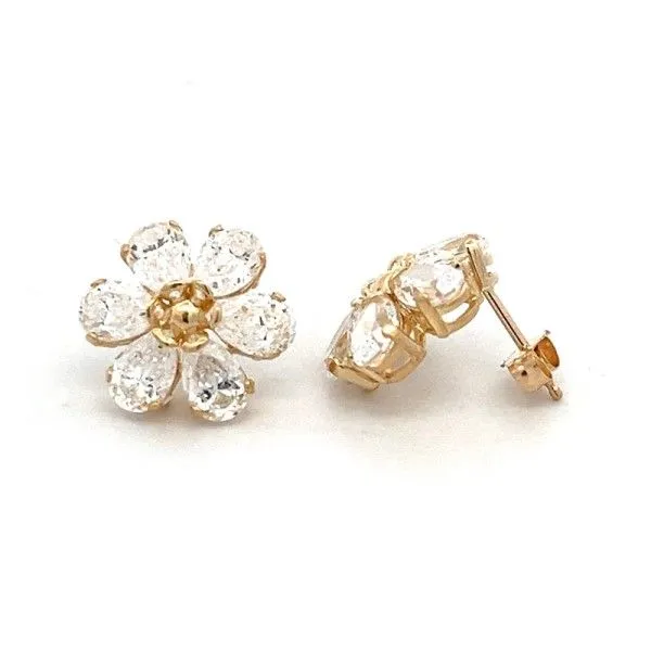 Estate 14Kt Yellow CZ Flower Post Earrings Dickinson Jewelers Dunkirk, MD