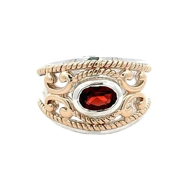 14Kt Yellow Gold and Sterling Silver Estate Wide Oval Garnet Ring Dickinson Jewelers Dunkirk, MD