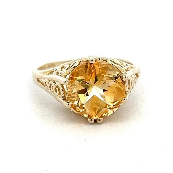 Estate 14Kt Yellow Round Citrine Scrollwork Ring Dickinson Jewelers Dunkirk, MD