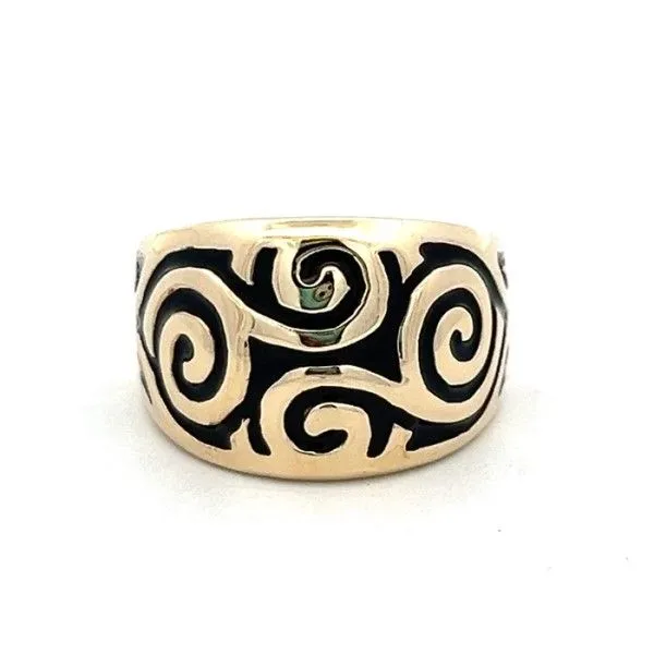 Estate 14Kt Yellow Black Enamel Swirl Ring Dickinson Jewelers Dunkirk, MD
