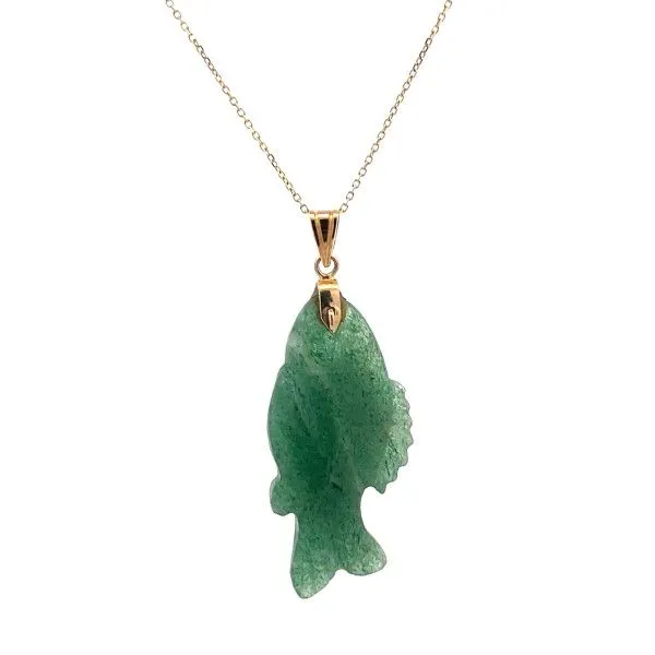 Estate Gold Toned Aventurine Quartz Fish Pendant Dickinson Jewelers Dunkirk, MD
