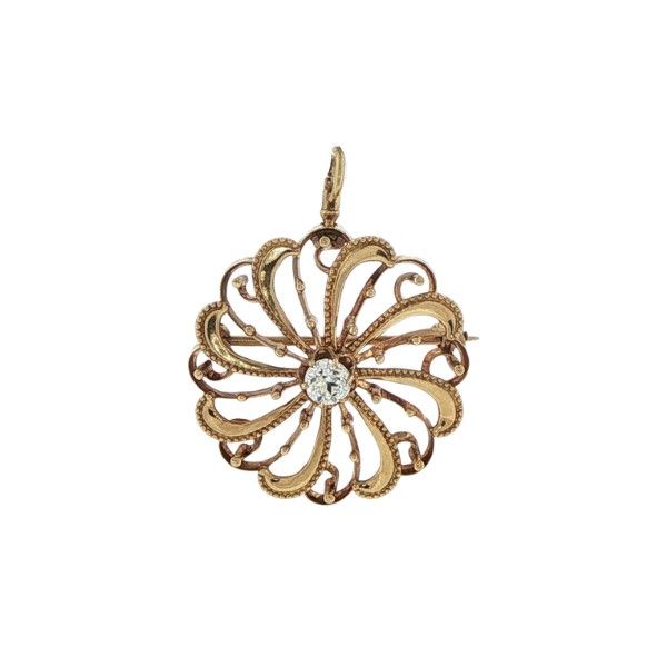 Estate 14k Yellow Gold Diamond Pin Wheel Victorian Pin Dickinson Jewelers Dunkirk, MD