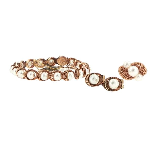 Estate 14k Yellow Gold Pearl Bracelet, Ring, Earrings SET Dickinson Jewelers Dunkirk, MD