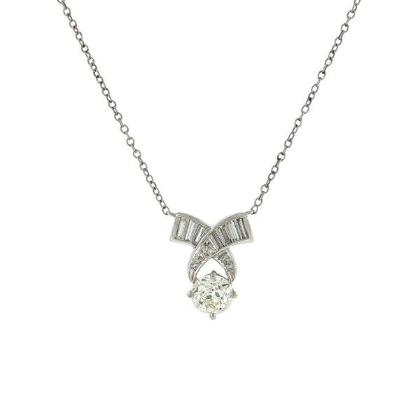 14K White Old European Cut, Baguette and Round Diamonds Pendant Dickinson Jewelers Dunkirk, MD
