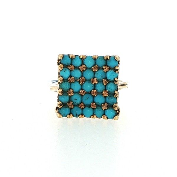Estate 18K Yellow Gold Turquoise Square Top Ring Dickinson Jewelers Dunkirk, MD