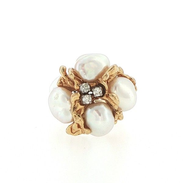 14K Yellow Gold Freshwater Pearls and Diamonds Ring Dickinson Jewelers Dunkirk, MD