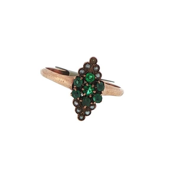 10K Yellow Gold Victorian Green Stones and Seed Pearls Ring Dickinson Jewelers Dunkirk, MD