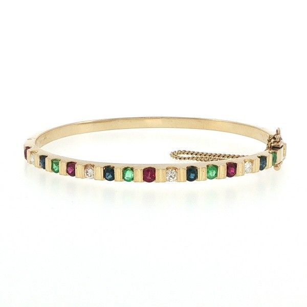 14K Yellow Diamonds, Ruby, Emerald and Sapphire Bangle Bracelet Dickinson Jewelers Dunkirk, MD