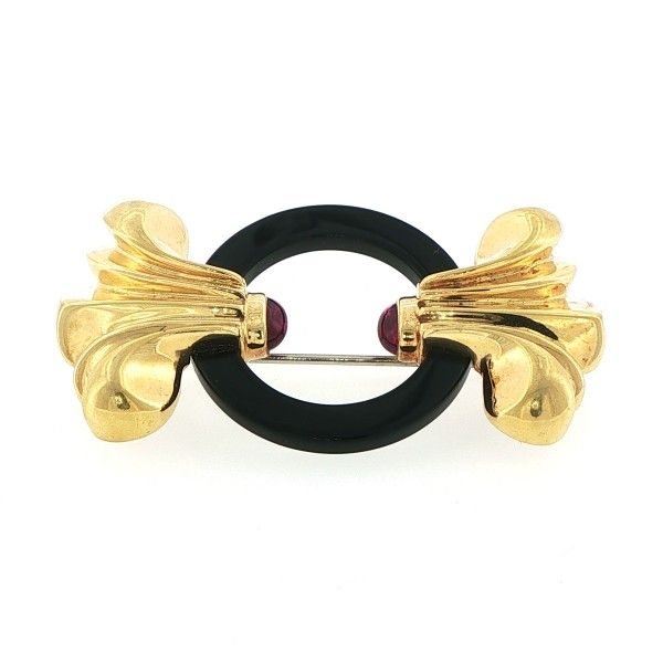 18K Yellow Onyx and Tourmaline Brooch Dickinson Jewelers Dunkirk, MD