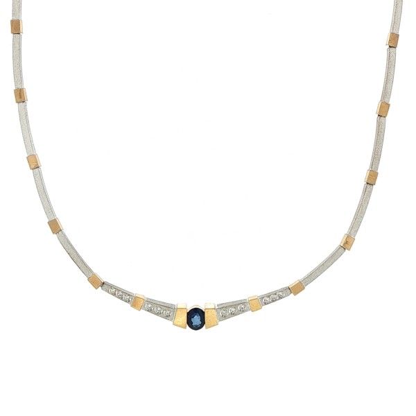 18K Round Diamonds and Oval Sapphire Necklace Dickinson Jewelers Dunkirk, MD