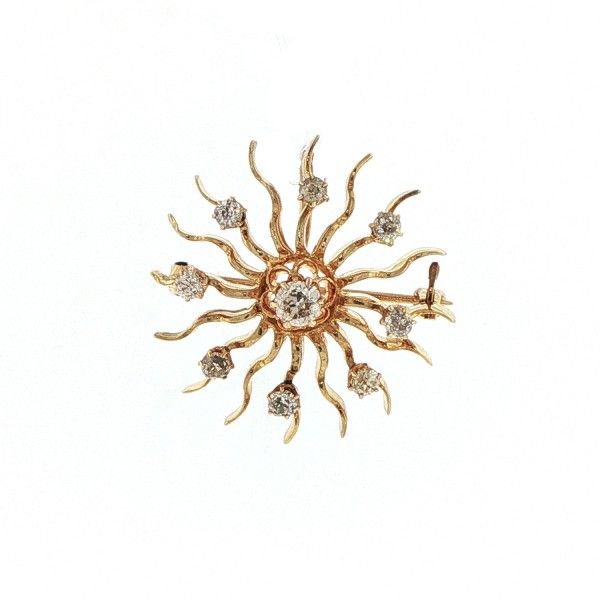 14K Yellow Diamond Sunburst Brooch Dickinson Jewelers Dunkirk, MD