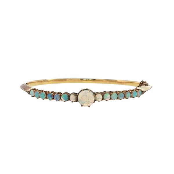 14K Yellow Opal Hinged Bangle Bracelet Dickinson Jewelers Dunkirk, MD