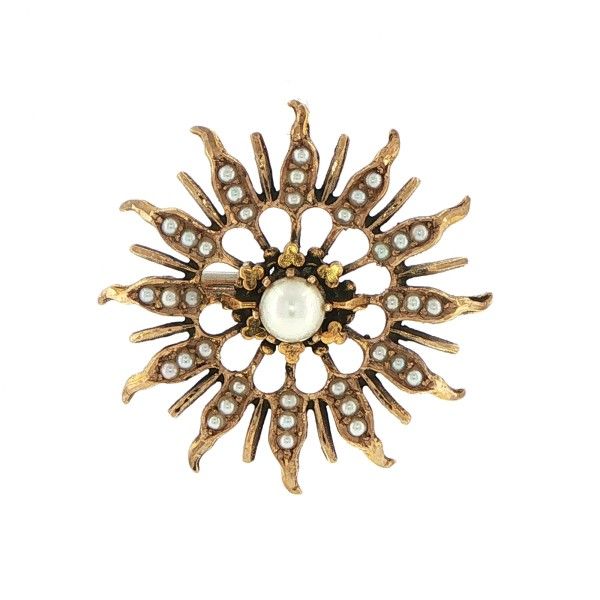 14K Yellow Seed Pearls Starburst Pendant/Brooch Dickinson Jewelers Dunkirk, MD