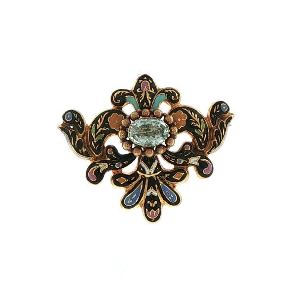 18K Yellow Aquamarine Enamel Brooch Dickinson Jewelers Dunkirk, MD