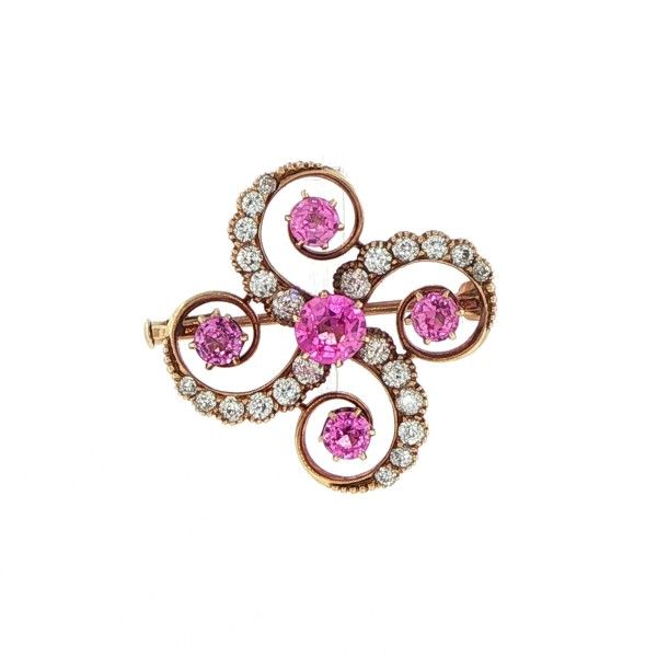 14K Yellow Diamond and Pink Sapphire Brooch Dickinson Jewelers Dunkirk, MD