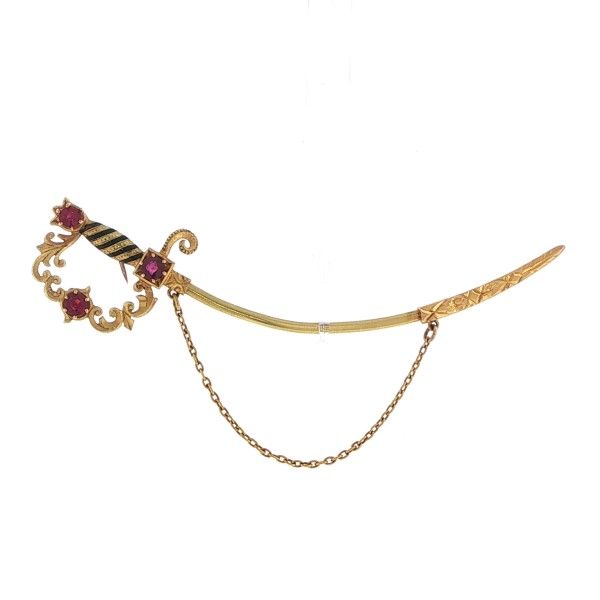 14K Yellow Ruby and Enamel Sword Pin Dickinson Jewelers Dunkirk, MD