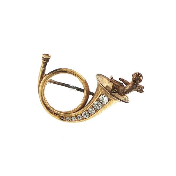 18Kt Yellow Diamond French Horn Brooch Dickinson Jewelers Dunkirk, MD