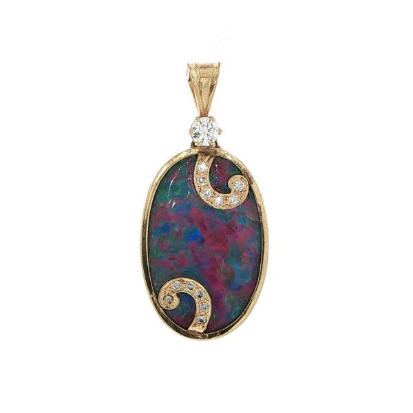 14Kt Yellow Diamond and Oval Opal Pendant Dickinson Jewelers Dunkirk, MD