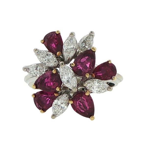 18K White Gold Diamond and Ruby Cluster Ring Dickinson Jewelers Dunkirk, MD