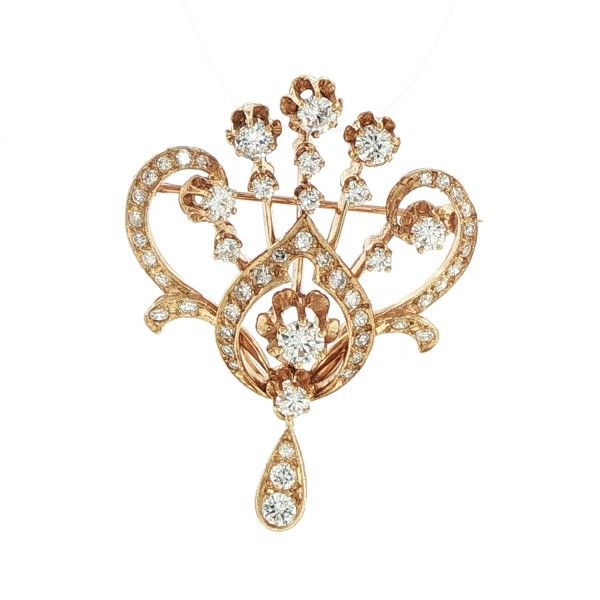14K Yellow Gold Diamond Brooch/Pendant Dickinson Jewelers Dunkirk, MD