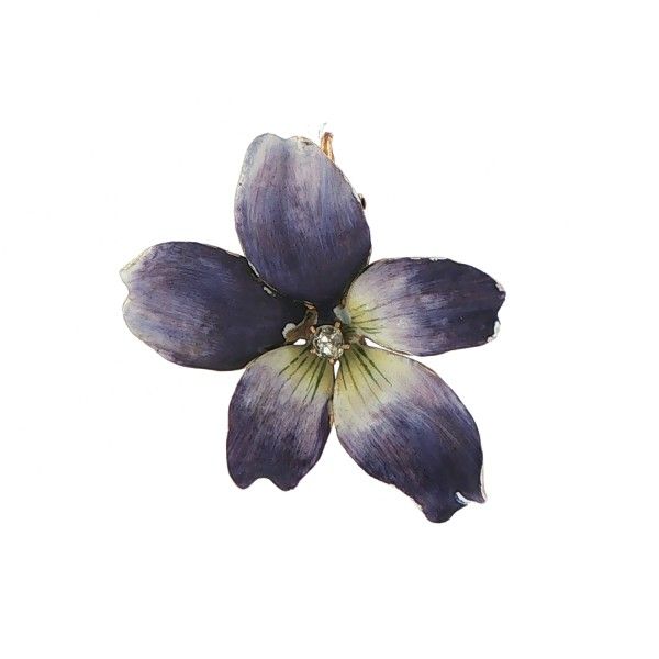 14K Yellow Gold Diamond Violet Enamel Flower Pin Dickinson Jewelers Dunkirk, MD