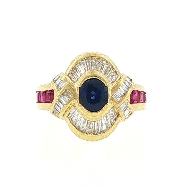 18Kt Yellow Diamond Sapphire Ruby Ring Dickinson Jewelers Dunkirk, MD