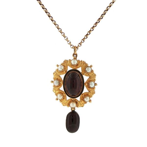 18Kt Yellow Garnet and Pearl Pendant Dickinson Jewelers Dunkirk, MD