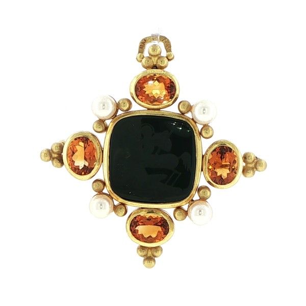 18Kt Yellow Onyx and Citrine Intaglio Pendant/Brooch Dickinson Jewelers Dunkirk, MD