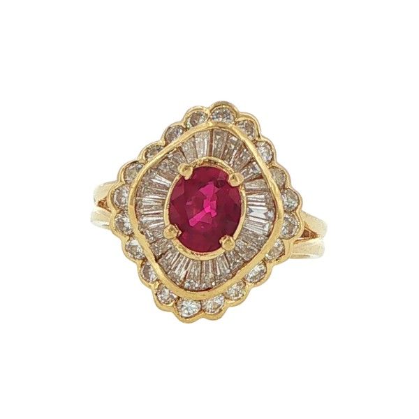 18K Yellow Gold Oval Ruby and Diamonds Halo Ring Dickinson Jewelers Dunkirk, MD