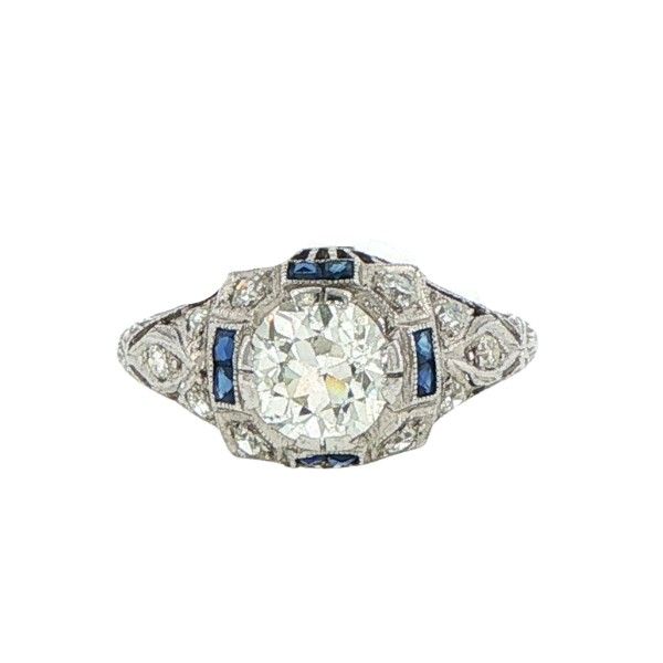 Platinum Old Mine Cut Diamond and Sapphire Ring Dickinson Jewelers Dunkirk, MD