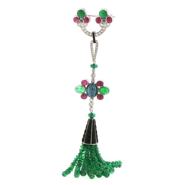 Long Brooch with Emeralds, Onyx, Ruby, Sapphires and Diamonds Dickinson Jewelers Dunkirk, MD