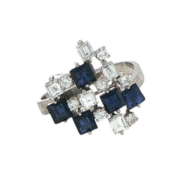 Platinum 1cttw Diamond and Blue Sapphire Ring Dickinson Jewelers Dunkirk, MD