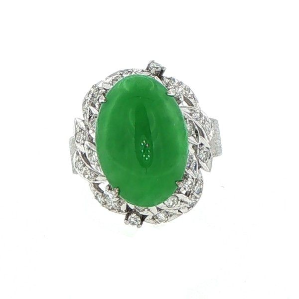 18K Yellow Diamond and Oval Jade Ring Dickinson Jewelers Dunkirk, MD