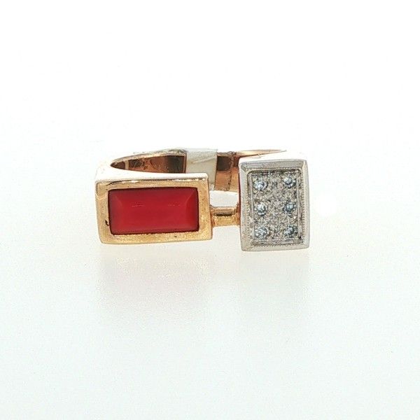 14K Yellow Diamond and Coral Open Ring Dickinson Jewelers Dunkirk, MD