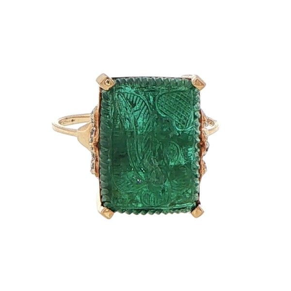Estate 14K Yellow Diamond and Carved Emerald Ring Dickinson Jewelers Dunkirk, MD