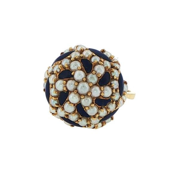 Estate 18 Karat Yellow Gold Enamel and Pearl Ring Dickinson Jewelers Dunkirk, MD