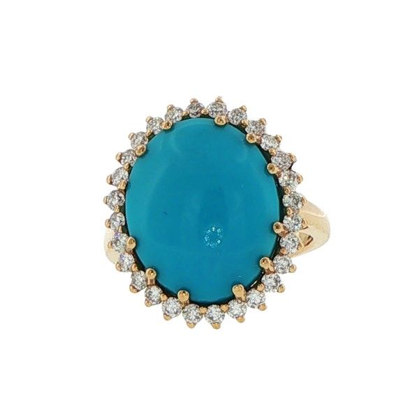 Estate 18 Karat Yellow Gold Diamond and Turquoise Ring Dickinson Jewelers Dunkirk, MD
