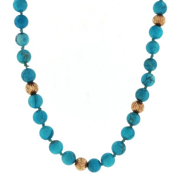 Estate 14 Karat Yellow Gold Howlite Beaded Necklace Dickinson Jewelers Dunkirk, MD